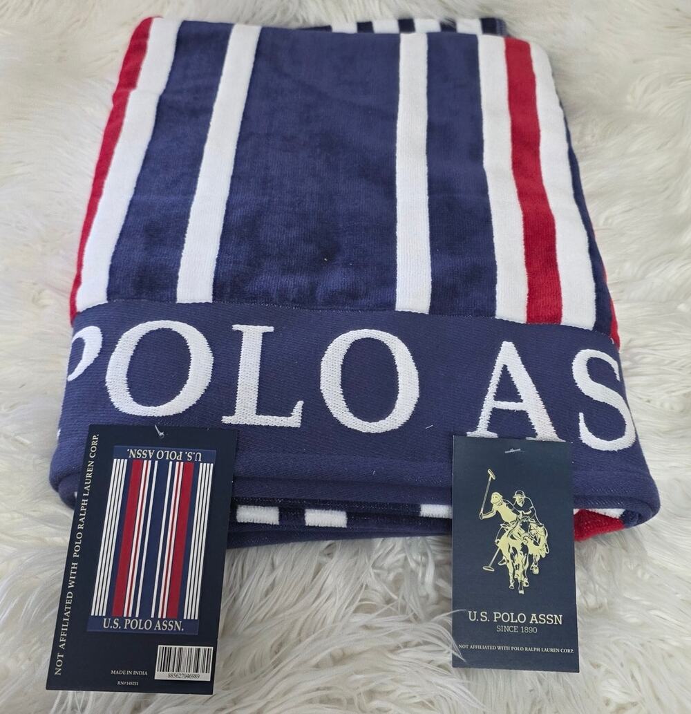 U.S. Polo Assn. Large (40" x 70") Striped Nautical Design Lofty Beach Towel